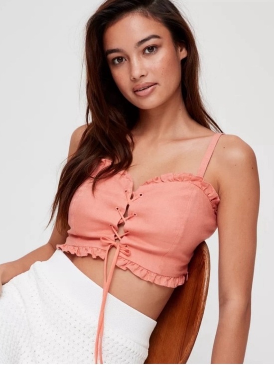 Wilfred Tops - NEW Wilfred 100% Linen Sariah Crop Top Boho Cottagecore Ruffled Corset Coral